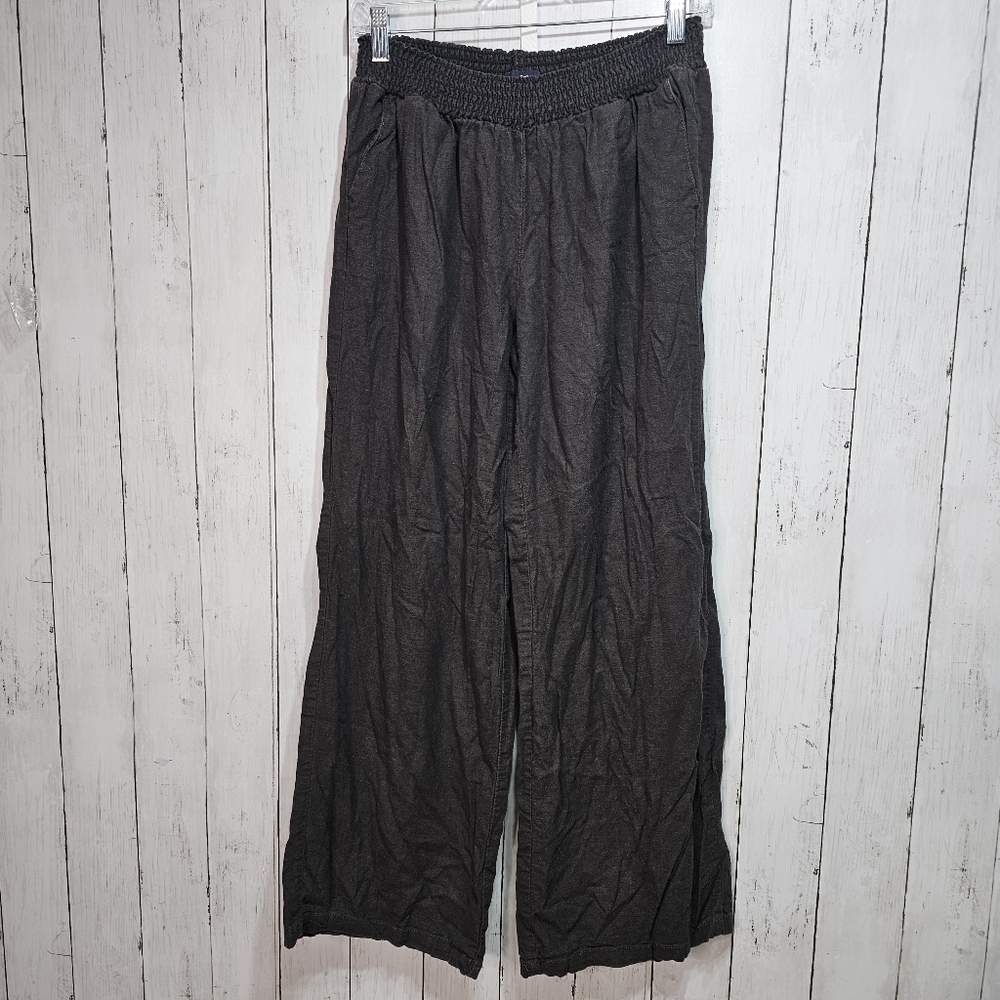 Gap Women's Palazzo Linen Clean Charcoal Pullon Pants Size Small Pockets.